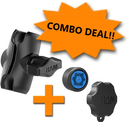 RAM Mount Korte Arm 6 cm + Pin-Lock Security Knob Combo Deal | 1 Inch B-Kogel | Anti-Diefstal