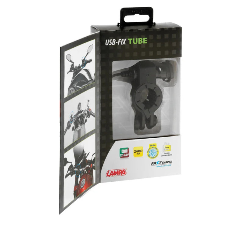 Chargeur de smartphone USB Fix Tube pour moto avec support sur guidon