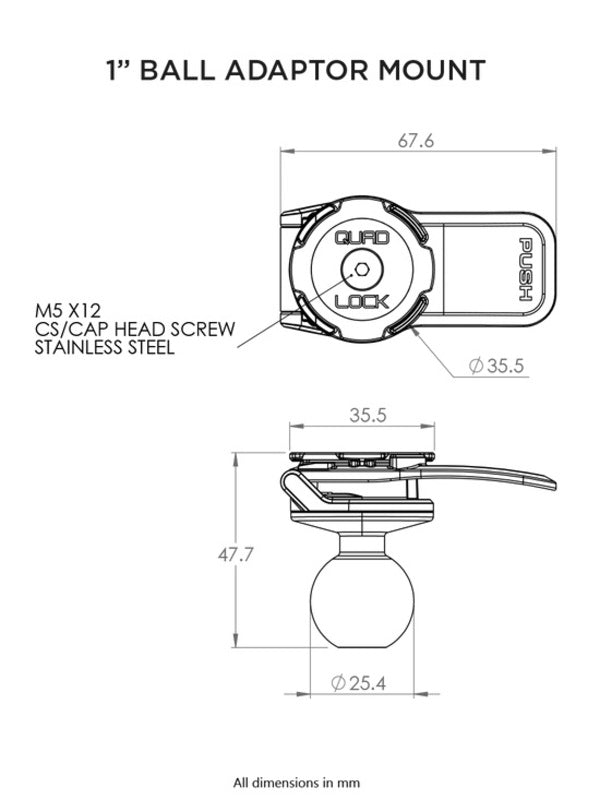 Support moto Quad Lock pour adaptateur à boule de 1" RAM