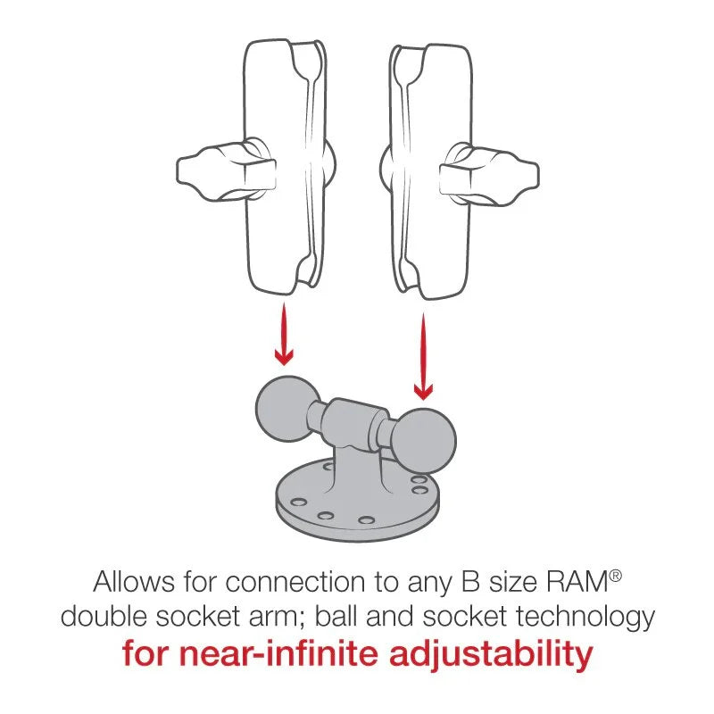 Adaptateur double boule avec base ronde - Taille B ( RAM-B-217u )