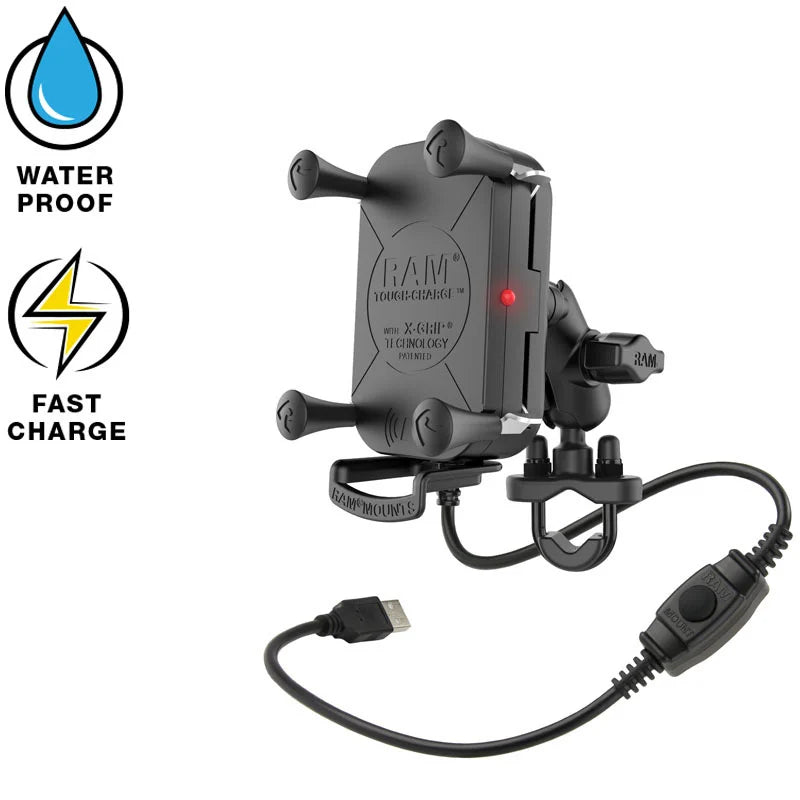 Chargeur de téléphone sans fil étanche RAM Tough-Charge avec support de guidon (RAM-B-149Z-A-UN12W)