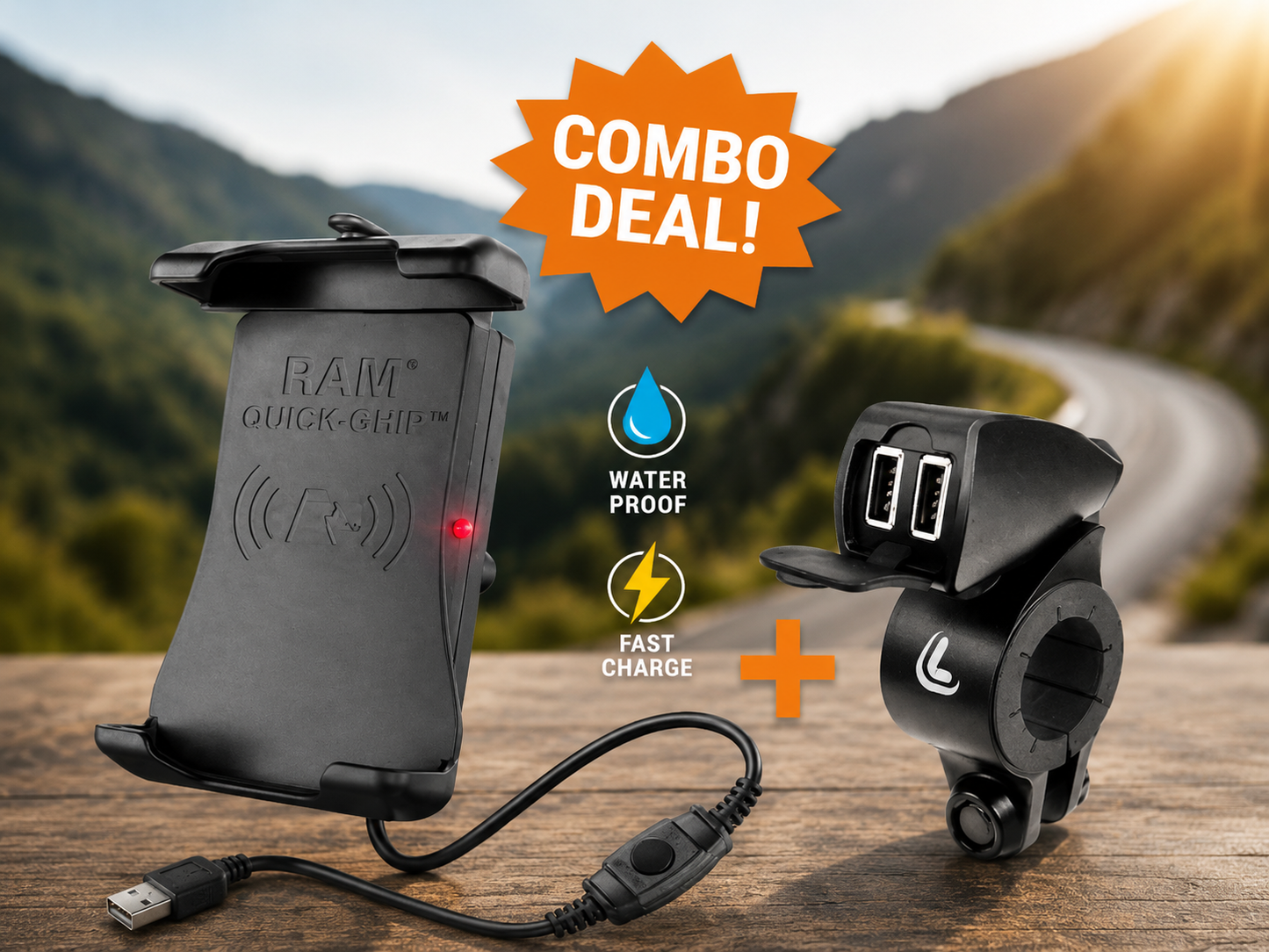 Combinaison : Chargeur sans fil RAM Quick Grip + Lampa USB Fix Trek