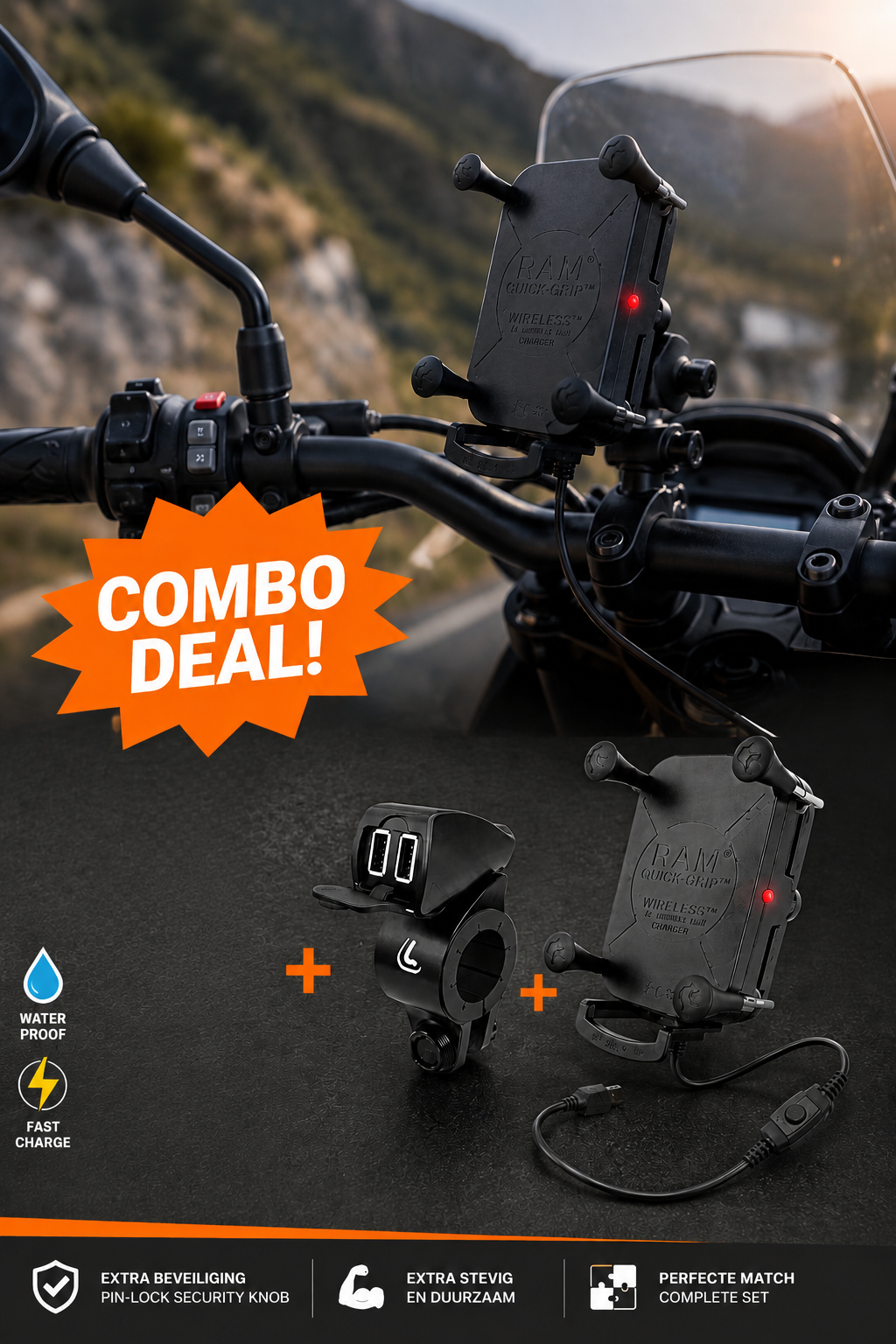 Combinaison : chargeur sans fil RAM X-grip + Lampa USB Fix Trek