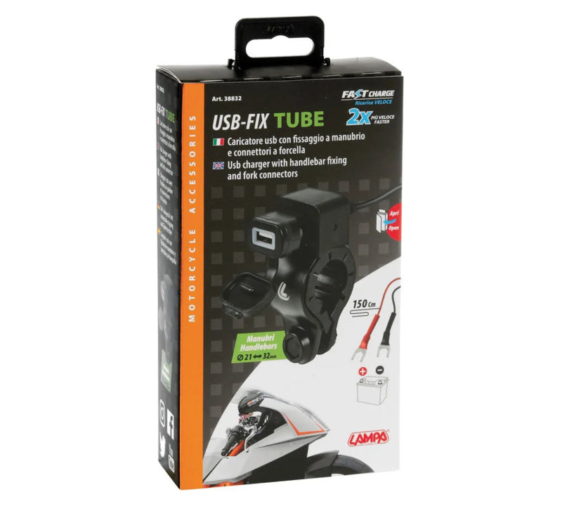 Chargeur de smartphone USB Fix Tube pour moto avec support sur guidon