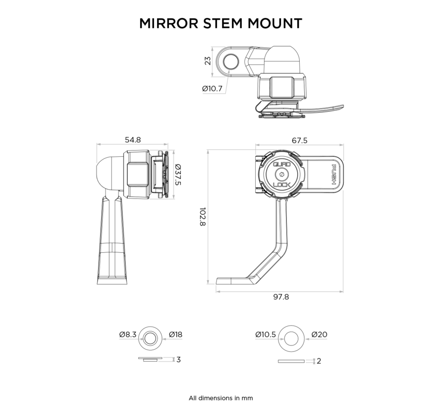 Quad Lock Mirror Stem Mount Bundle with iPhone Case