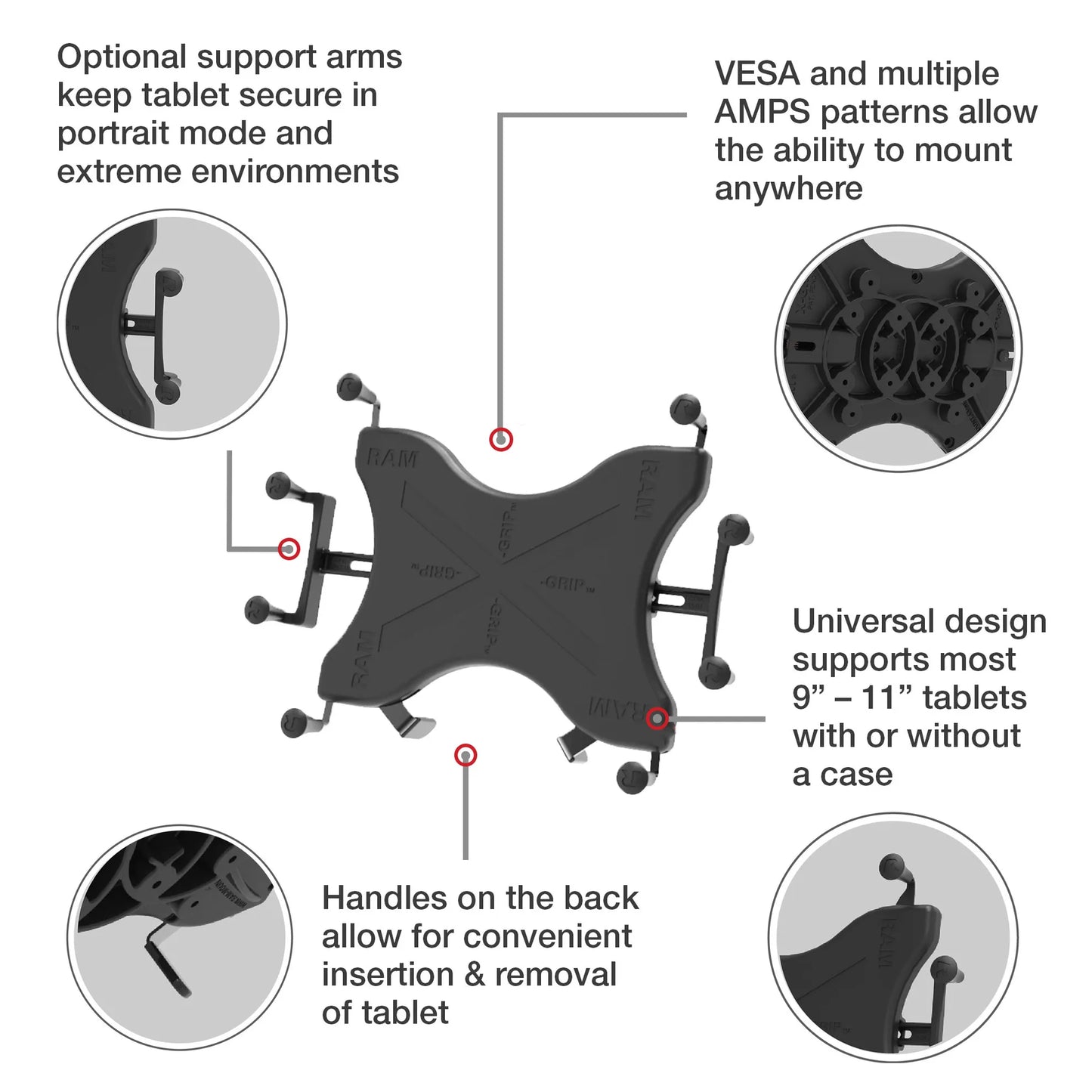 RAM® X-Grip® universele houder voor 12" tablets
